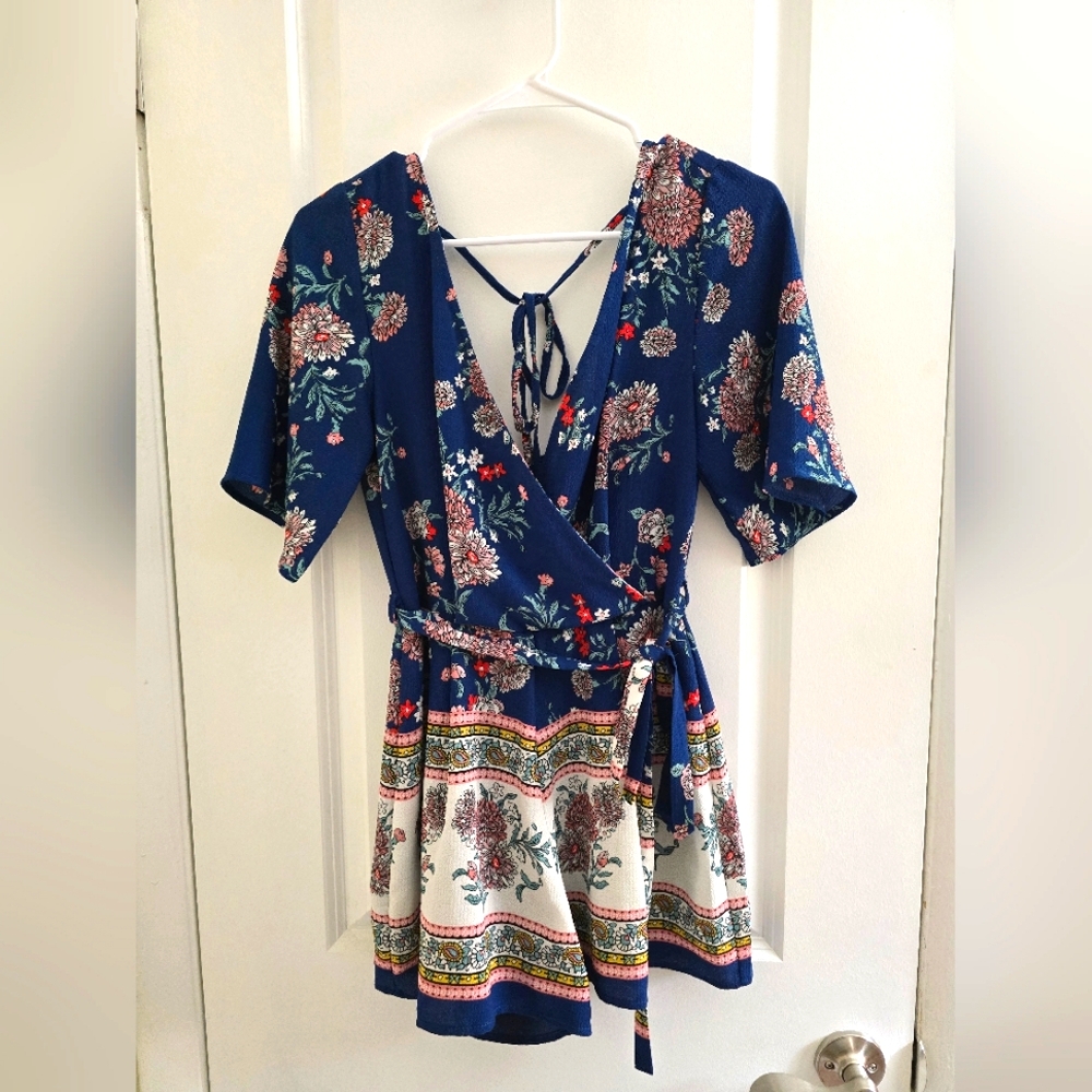Blue Floral Rhomper